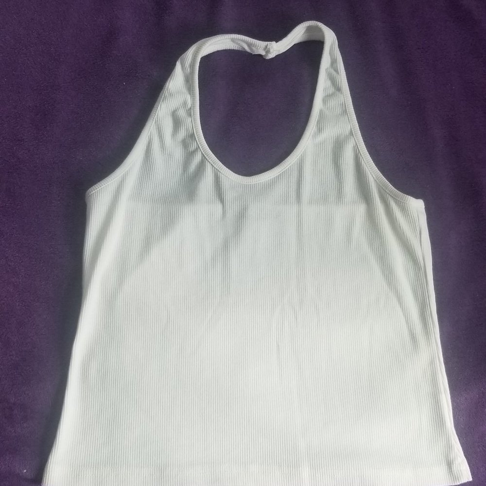 white rib-knit crop top